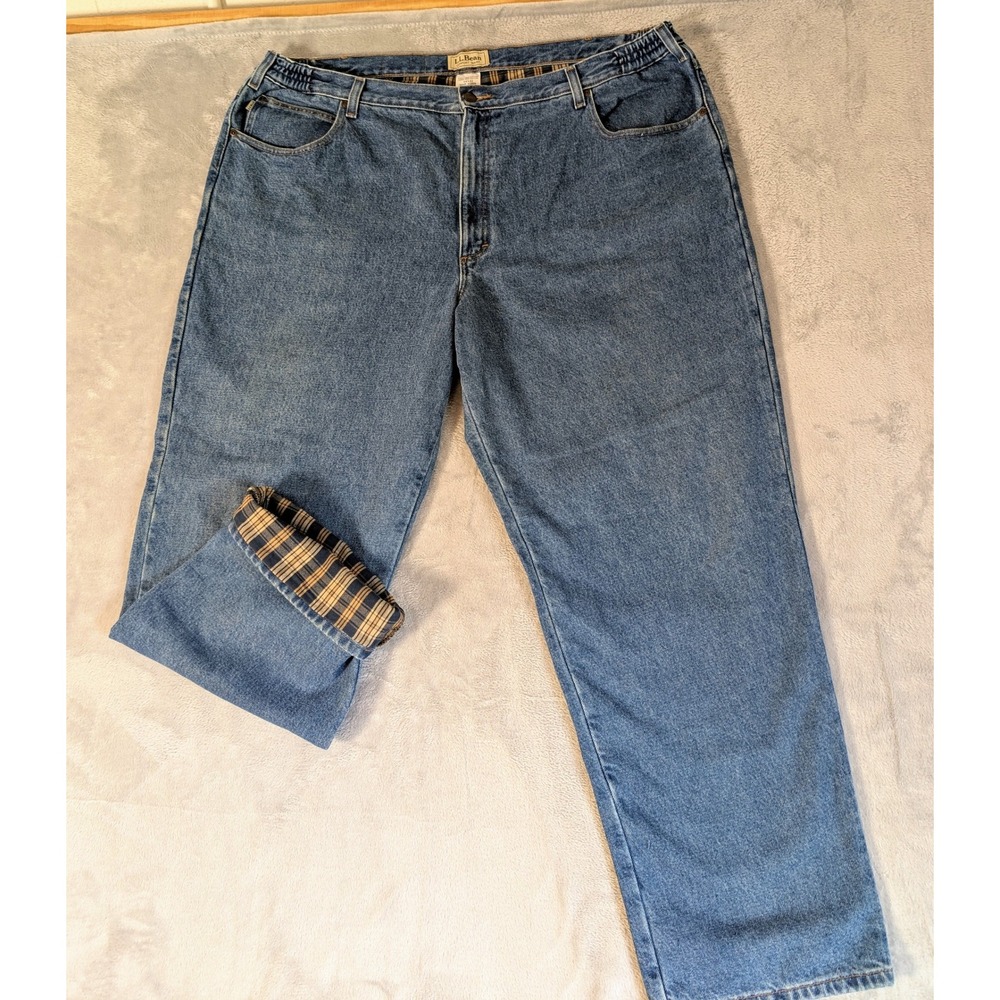 Men's LL Bean Comfort Waist Flannel Lined Jeans 46X32 Straight Leg Regular Fit